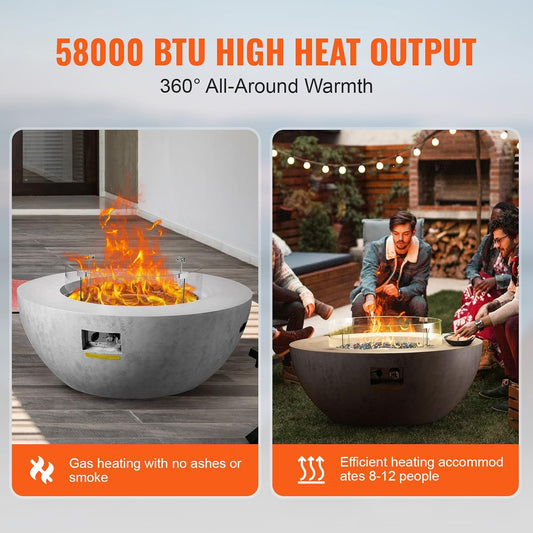 Propane Fire Pit, Outdoor Concrete Gas Fire Pit, 39 in Tabletop with Lava Rocks, Lid,Rain Cover,Adjust Flame Height Camping Firepit for Heating, Lighting, 50000 BTU