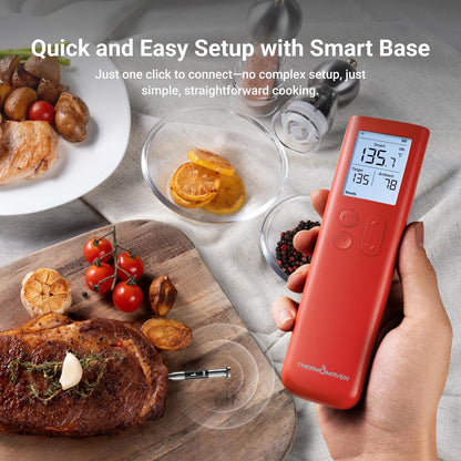 Smart Bluetooth Wireless Meat Thermometer, 10X Enhanced Sub-1G Signal and Stability, Standalone Display Base, Certified Accuracy ±0.5°F, Wifi Unlimited Range for BBQ, Oven, Smoker, Grill
