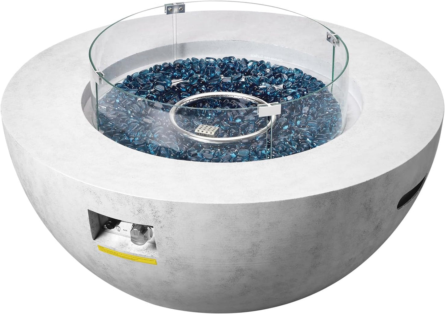 Propane Fire Pit, Outdoor Concrete Gas Fire Pit, 39 in Tabletop with Lava Rocks, Lid,Rain Cover,Adjust Flame Height Camping Firepit for Heating, Lighting, 50000 BTU