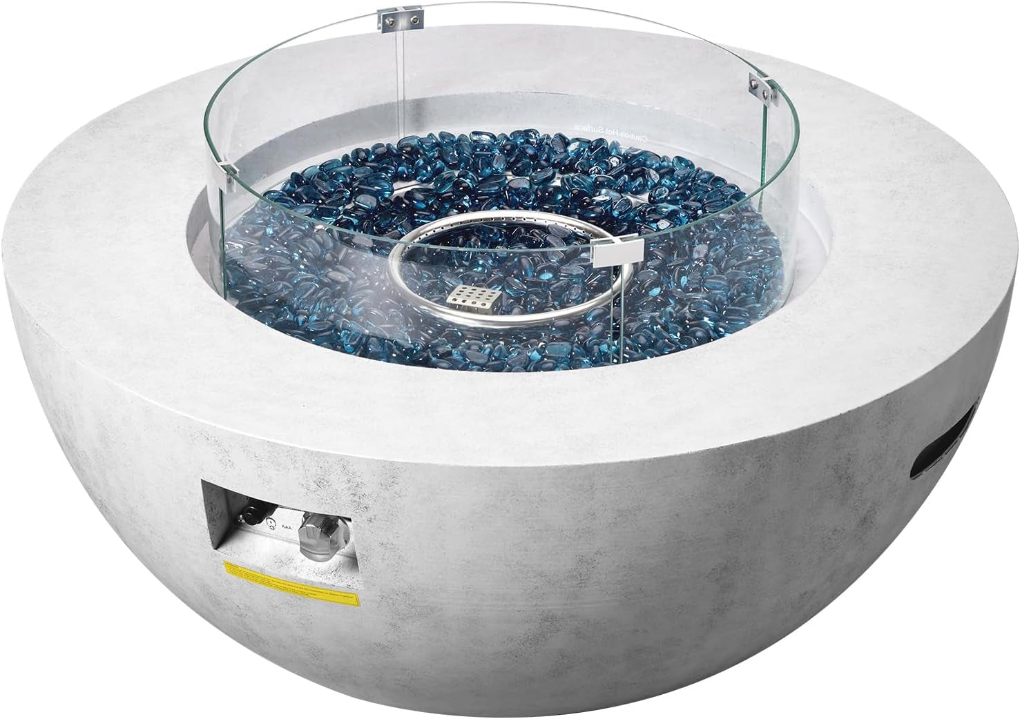 Propane Fire Pit, Outdoor Concrete Gas Fire Pit, 39 in Tabletop with Lava Rocks, Lid,Rain Cover,Adjust Flame Height Camping Firepit for Heating, Lighting, 50000 BTU