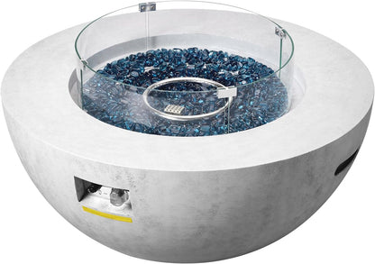 Propane Fire Pit, Outdoor Concrete Gas Fire Pit, 39 in Tabletop with Lava Rocks, Lid,Rain Cover,Adjust Flame Height Camping Firepit for Heating, Lighting, 50000 BTU