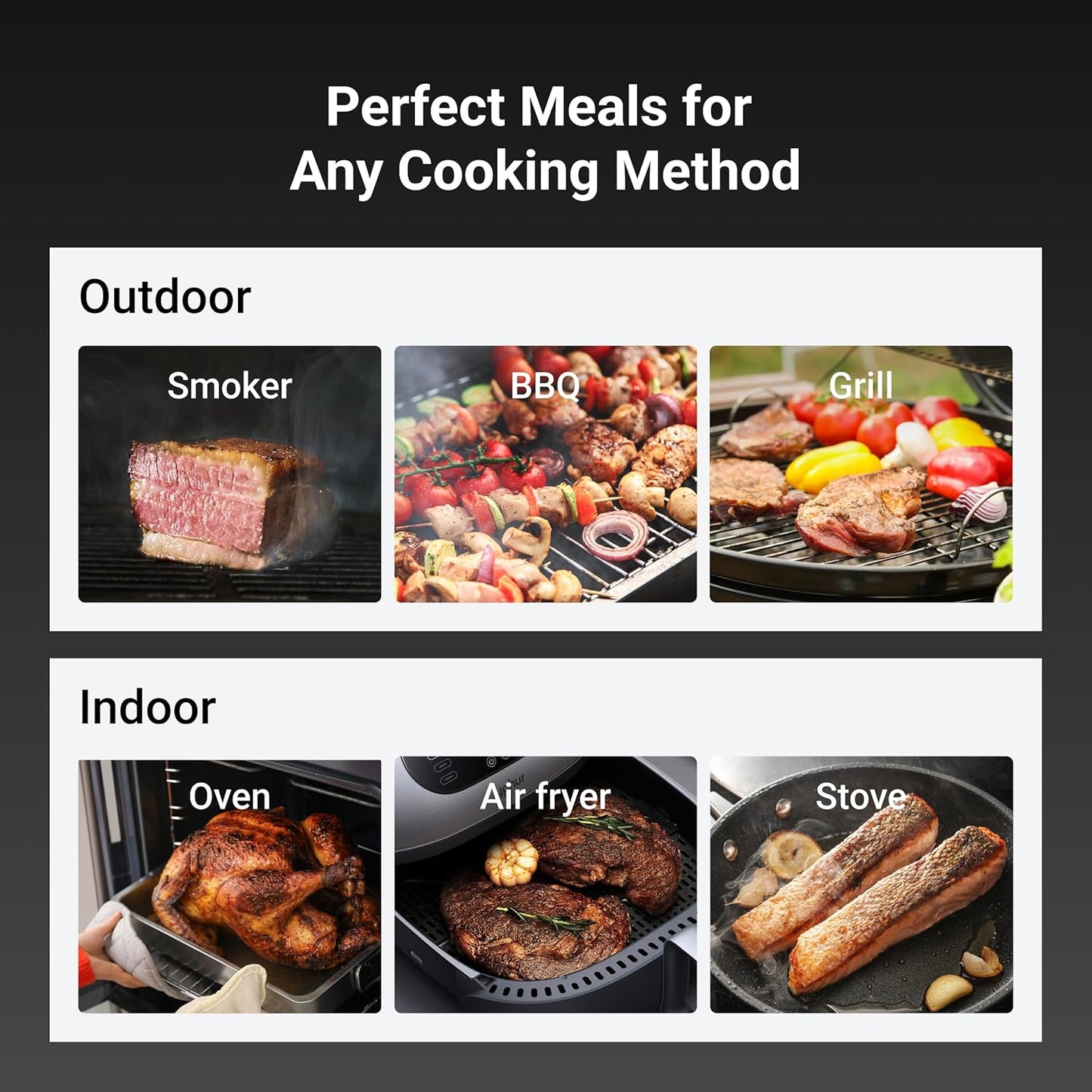Smart Bluetooth Wireless Meat Thermometer, 10X Enhanced Sub-1G Signal and Stability, Standalone Display Base, Certified Accuracy ±0.5°F, Wifi Unlimited Range for BBQ, Oven, Smoker, Grill