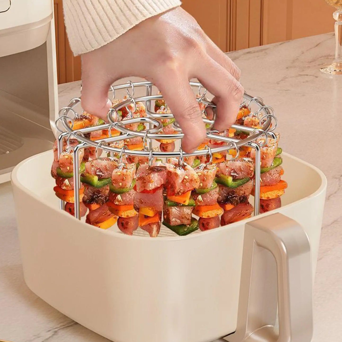 Non-Stick Reusable Oven Rack Air Fryer Skewer Stand Vertical Heat-Resistant Stainless Skewer Rust-Proof Vertical Air Fryer Grill