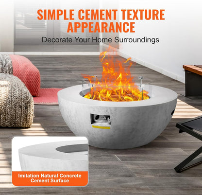 Propane Fire Pit, Outdoor Concrete Gas Fire Pit, 39 in Tabletop with Lava Rocks, Lid,Rain Cover,Adjust Flame Height Camping Firepit for Heating, Lighting, 50000 BTU