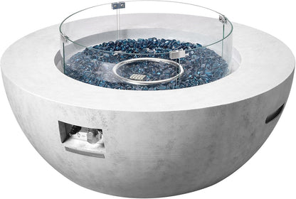 Propane Fire Pit, Outdoor Concrete Gas Fire Pit, 39 in Tabletop with Lava Rocks, Lid,Rain Cover,Adjust Flame Height Camping Firepit for Heating, Lighting, 50000 BTU