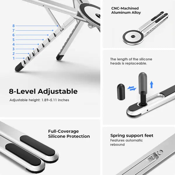 Elevate Your Workspace with the Viozon Portable Aluminum Laptop Stand - Adjustable, Foldable Design for 10–16” Laptops & Magnetic Phone Holder