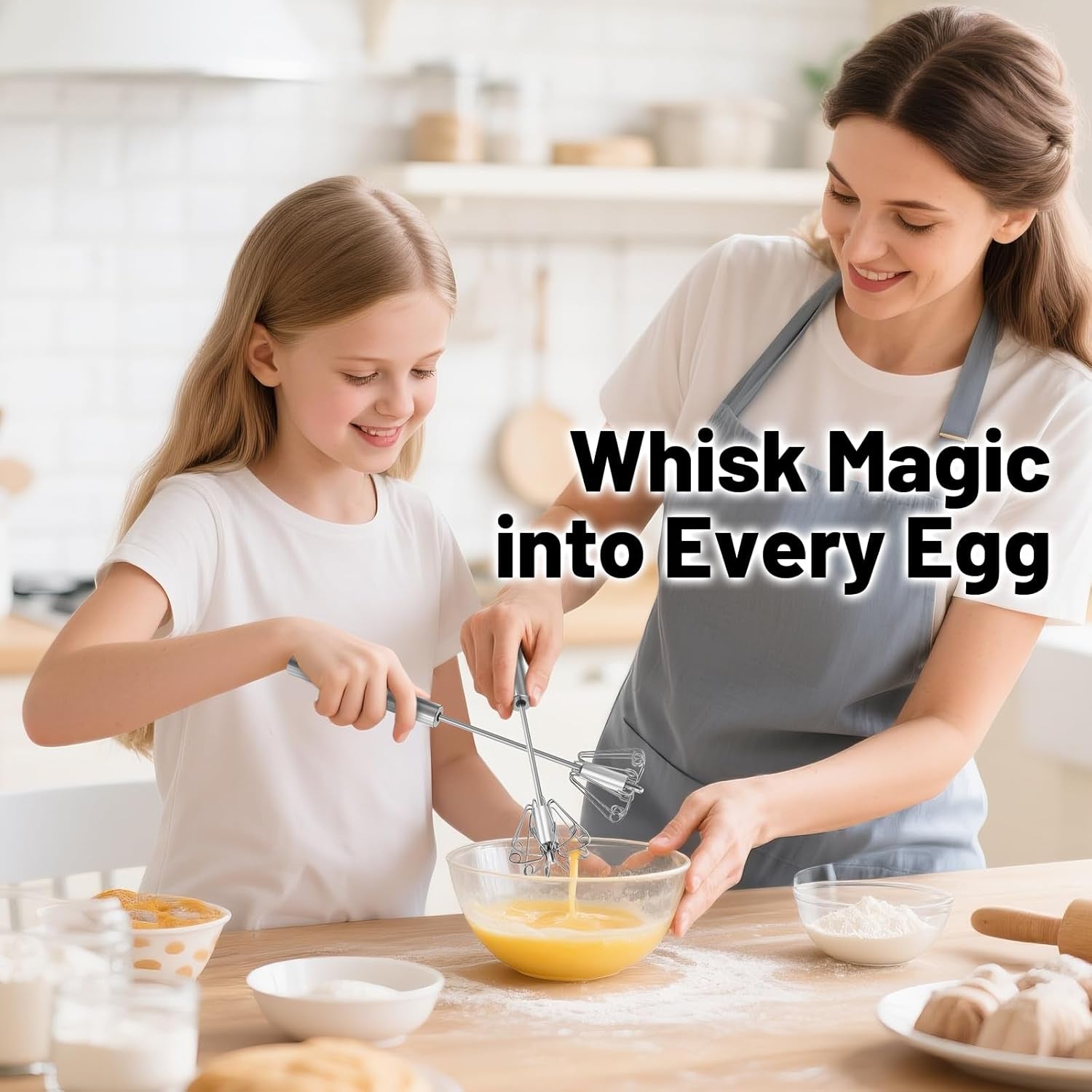 2026 Upgraded Semi-Automatic Stainless Steel Egg Beater – Hand Push Whisk for Baking, Cooking & Stirring – Perfect for Whisking Eggs, Batters & Creams – Effortless Mixing for Quick, Smooth (12In)