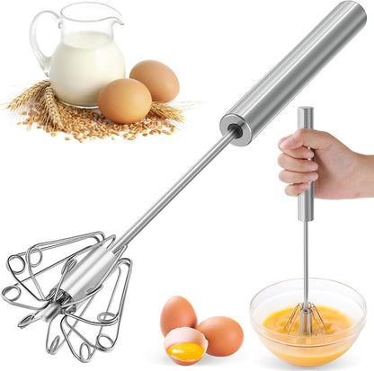 2026 Upgraded Semi-Automatic Stainless Steel Egg Beater – Hand Push Whisk for Baking, Cooking & Stirring – Perfect for Whisking Eggs, Batters & Creams – Effortless Mixing for Quick, Smooth (12In)