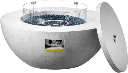 Propane Fire Pit, Outdoor Concrete Gas Fire Pit, 39 in Tabletop with Lava Rocks, Lid,Rain Cover,Adjust Flame Height Camping Firepit for Heating, Lighting, 50000 BTU