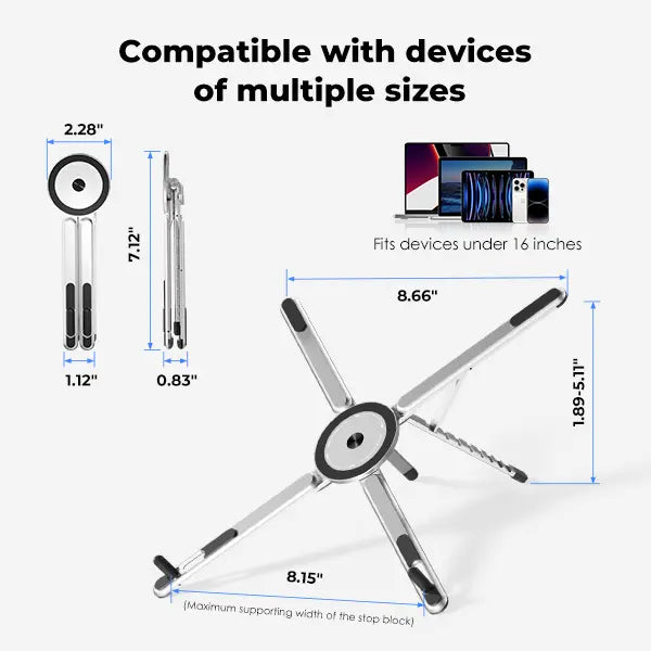 Elevate Your Workspace with the Viozon Portable Aluminum Laptop Stand - Adjustable, Foldable Design for 10–16” Laptops & Magnetic Phone Holder