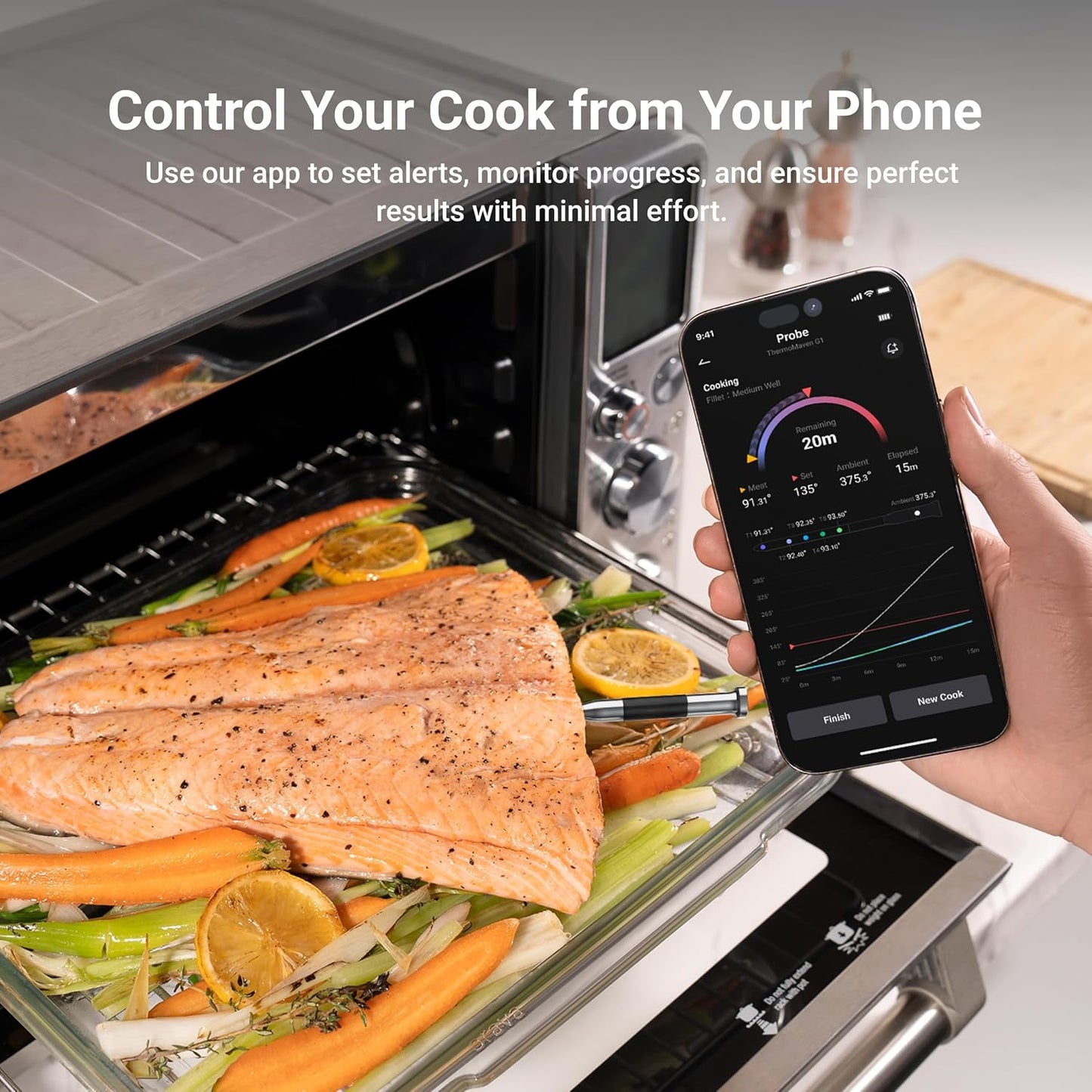 Smart Bluetooth Wireless Meat Thermometer, 10X Enhanced Sub-1G Signal and Stability, Standalone Display Base, Certified Accuracy ±0.5°F, Wifi Unlimited Range for BBQ, Oven, Smoker, Grill